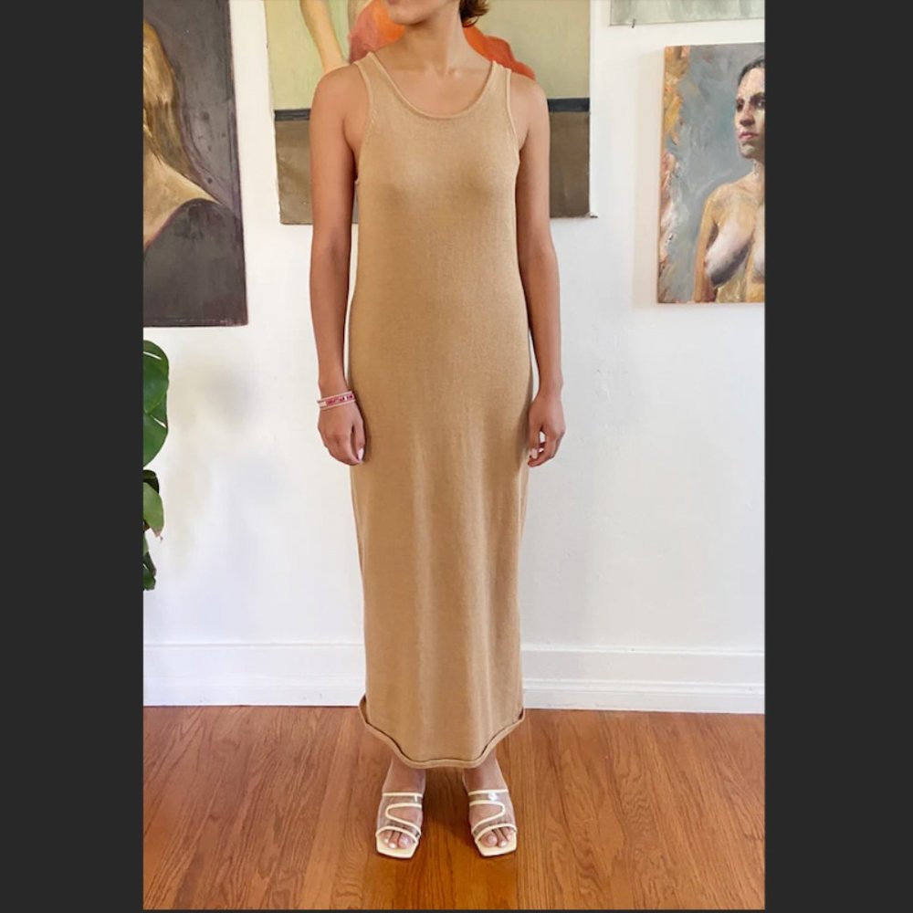 Shaina Mote 100% Organic Cotton Knit Midi Dress Tan, Sz S R$200 Garmentory